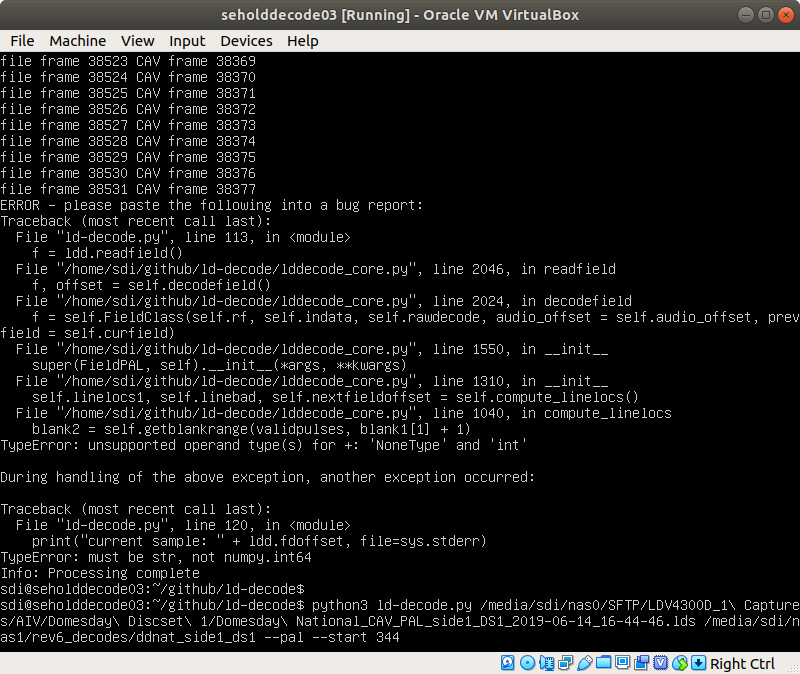 An instance of ld-decode goes bye-bye